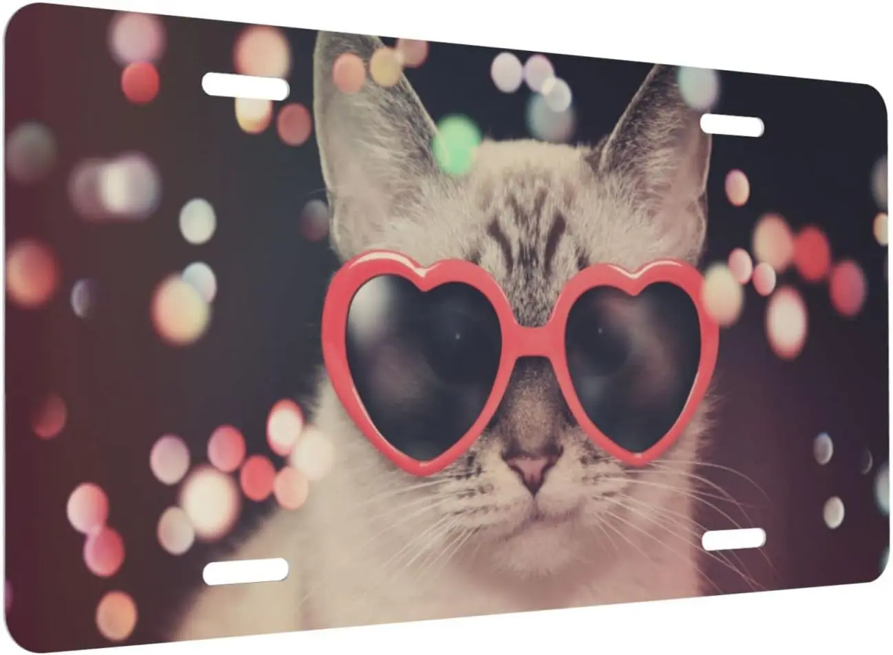 

Cat Love License Plate Cover Frame Aluminum Car Front Tag Decorative 6X12in Car Plate for Men Women Registration Plate Holder