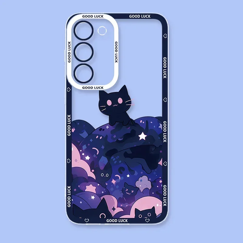 Whimsical Starry Night Black Cat Phone Case - Artistic Clear Cover Design