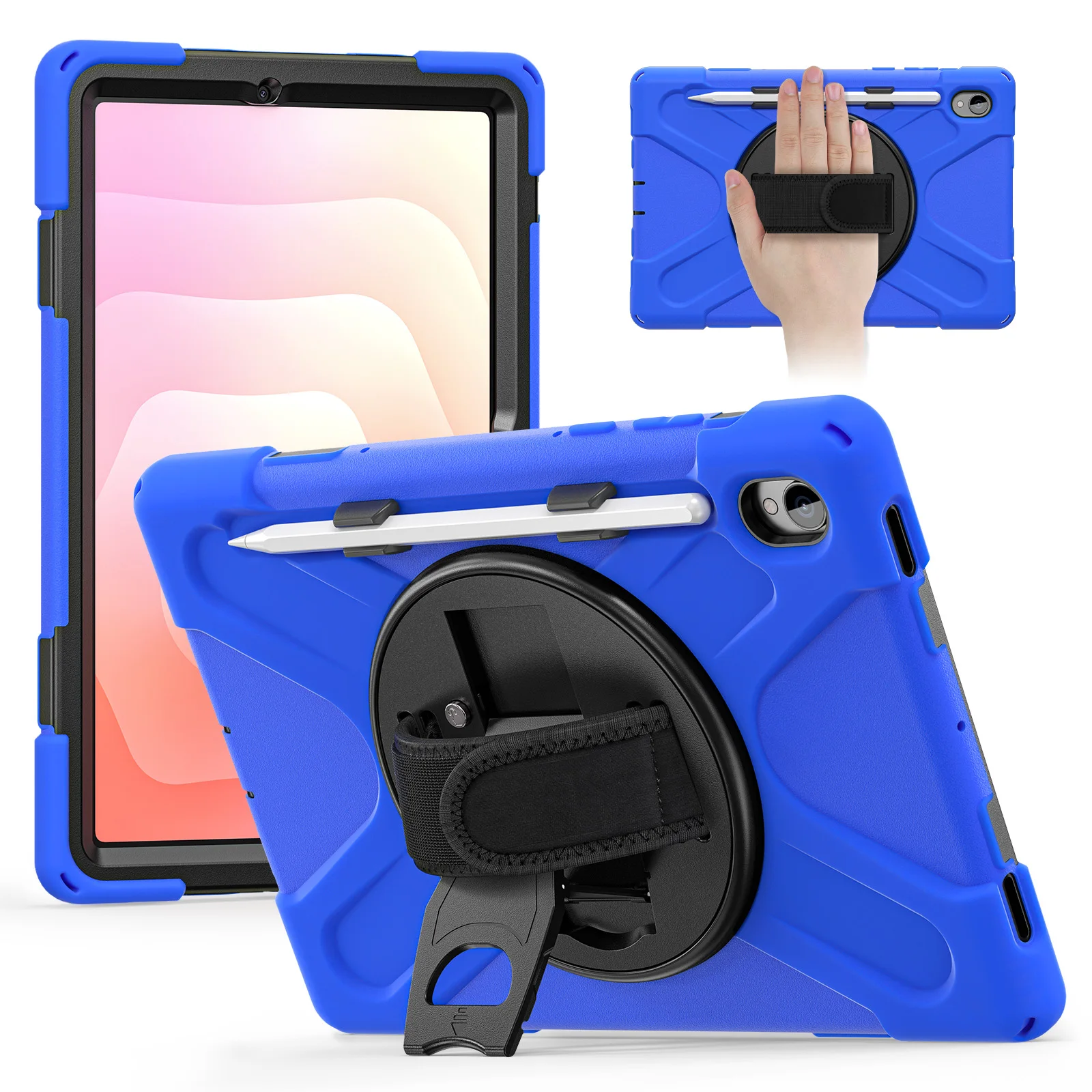 Foldable 360° Rotating Tablet Stand Case with Shoulder Strap and Pen Holder