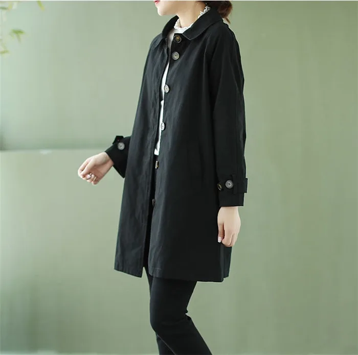 Washed Cotton Trench Coat Women's Spring Autumn Korean Loose Windbreaker Coat Casual Mid-Length Single-Breasted Khaki Outerwear bubble coat women