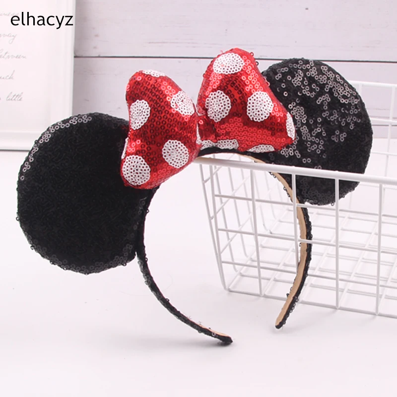 Disney-Clássico Dot Bow Headband para Mulheres e Meninas, Tamanho Grande, Orelhas Minnie Mouse, Festa Hairband, Acessórios para Cabelo DIY, Festival, Park Trip, Quente