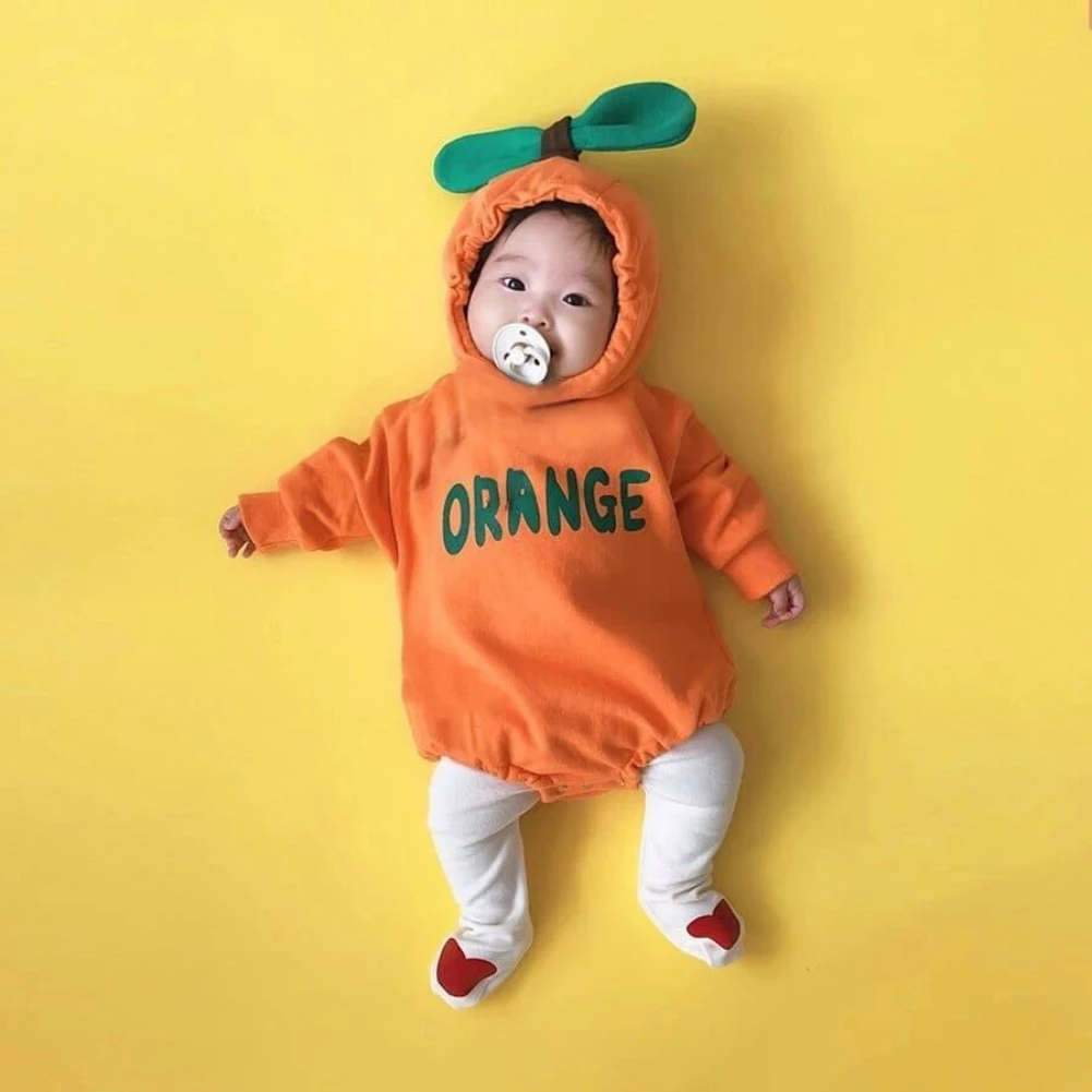 

Baywell Autumn Baby Girl Fruit Letter Print Hooded Bodysuit Casual Baby Clothing Set Spring Baby Cotton Romper 0-18 Months