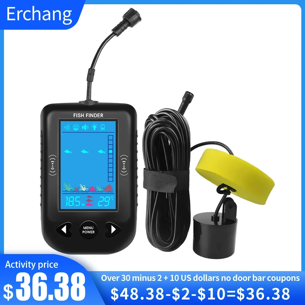 

100M portable sonar fish finder 45 degrees sonar coverage echo sounder alarm transducer lake and sea fishing