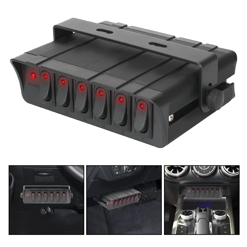 

Switch Panel for Cars Vehicles Caravan 6 Gang Rocker Switch Box Waterproof 12-24V 20A with LED Light Indicator