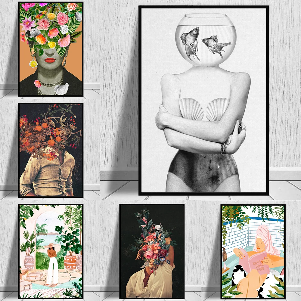 Astratta Fiore Pianta Wall Art Canvas Print Painting Frida K Poster Wall Art Pictures For Living Room Home Decor