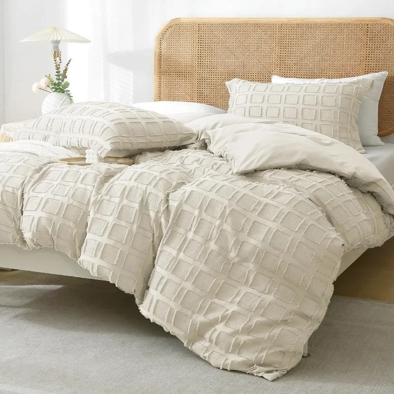 

Waffle Weave Duvet Cover Set 3PCS 100% Washed Microfiber Soft & Breathable Textured Comforter Cover Set