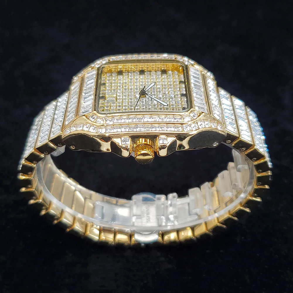 Fashion Square Diamant Uhr Männer Luxus Marke Edelstahl Silber Quarzuhr Neuheit Design Ice Out Bling Uhren 2025 – Detail 11