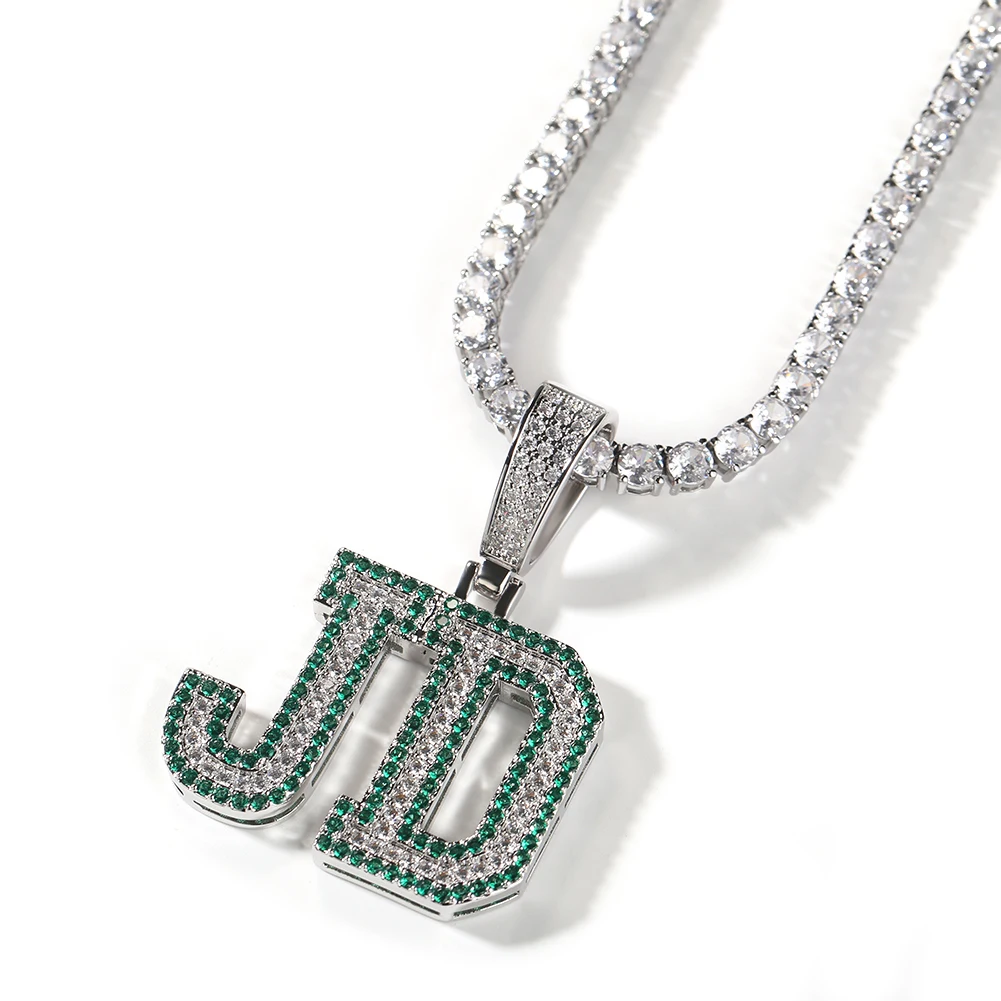 Hip Hop Custom A-Z 0-9 Letters Pendant Necklace Courful Zircon Sweater Chain