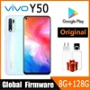 Vivo Y50 Mobile Phone Global firmware Snapdragon 665 Octa Core 6.53" 5000mAh 18W Dash Charge 8GB RAM 128GB ROM 16.0MP Cameras 1