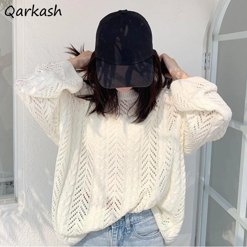 

Pullovers Women Hollow Out Thin Spring New Arrival Sun-proof Loose Ulzzang Casual Preppy Vacation Basic All-match Teens Cozy Ins