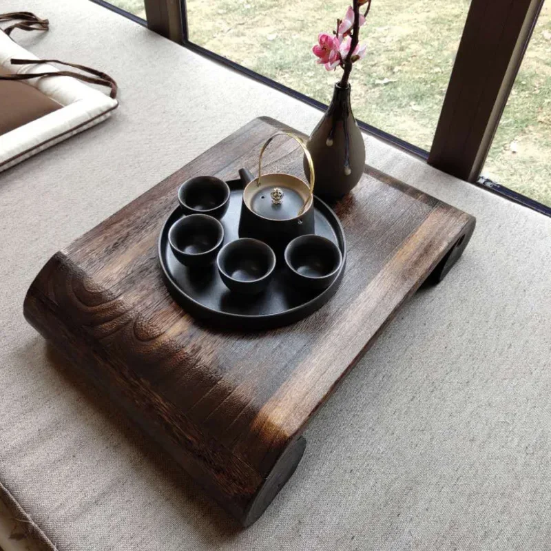 Japanese Style Tea Table Small Bay Window Low Table Solid Wood Balcony with Wooden Cushion Minimalist Home Decor