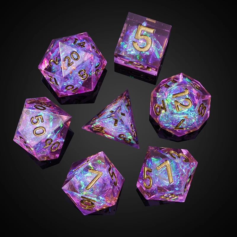 CRITALLIC Dice DND Sharp Edges 7Pcs Transparent Candy Paper D&D Dice D4-D20 Polyhedral Dice Set for RPG Board Games Pathfinder