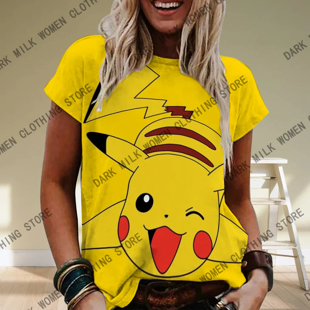 New Arrivals Pokémon Womens T-Shirts Tops Pokemon 3d Print T Shirt Trendy Summer Casual Short Sleeve Pikachu Cute Clothing Tees 2