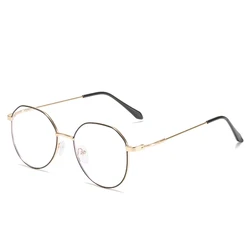 Unisex Classic Metal Round Blue Light Blocking Glasses - Transparent Frame (Black - Gold)