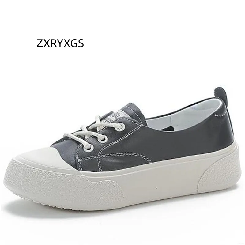 

ZXRYXGS 2023 Autumn New Lace-up Premium Genuine Leather Women's White Sneakers Platform Flat Black Sneakers Casual Trend Shoes