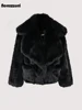 Nerazzurri Winter Short Loose Casual Hairy Soft Thick Warm Pink Faux Fur Coat Women with Big Collar and Pockets Fluffy Jacket 3