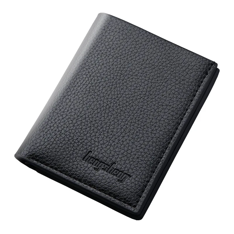 Men's Short Wallet with Lychee Pattern Multifunctional Thin Money Clip Billfold, Korean Version Trendy Cash Clip 10.8*8.6*0.6cm