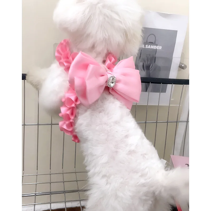 

Cat Dog Harness with Lead Leash Adjustable Vest Polyester Bow Breathable Princess Harnesses for Small Dog Cat accessories