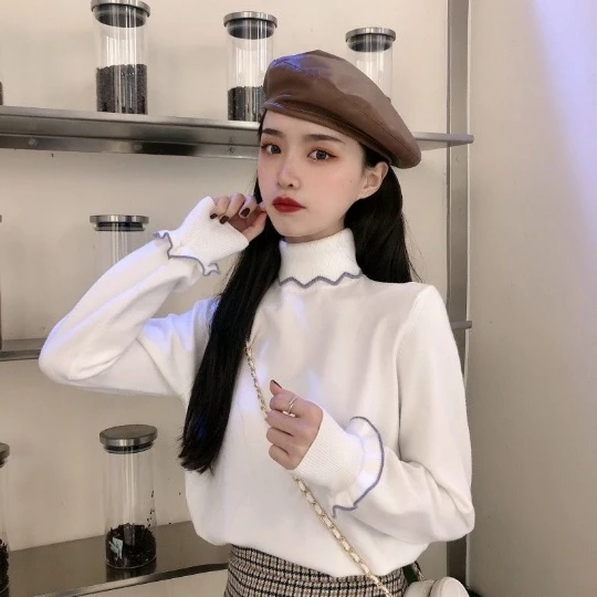 

White fungus OL Women Girl Office Lady Pullover Girl Woman Sweater V Neck Knit Tops Tight Women's Sweaters Top Coat Cloth Suéter
