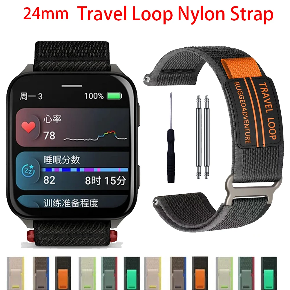 Travel Loop Nylon Strap, 24mm Sports Smartwatch Band Correa Belt