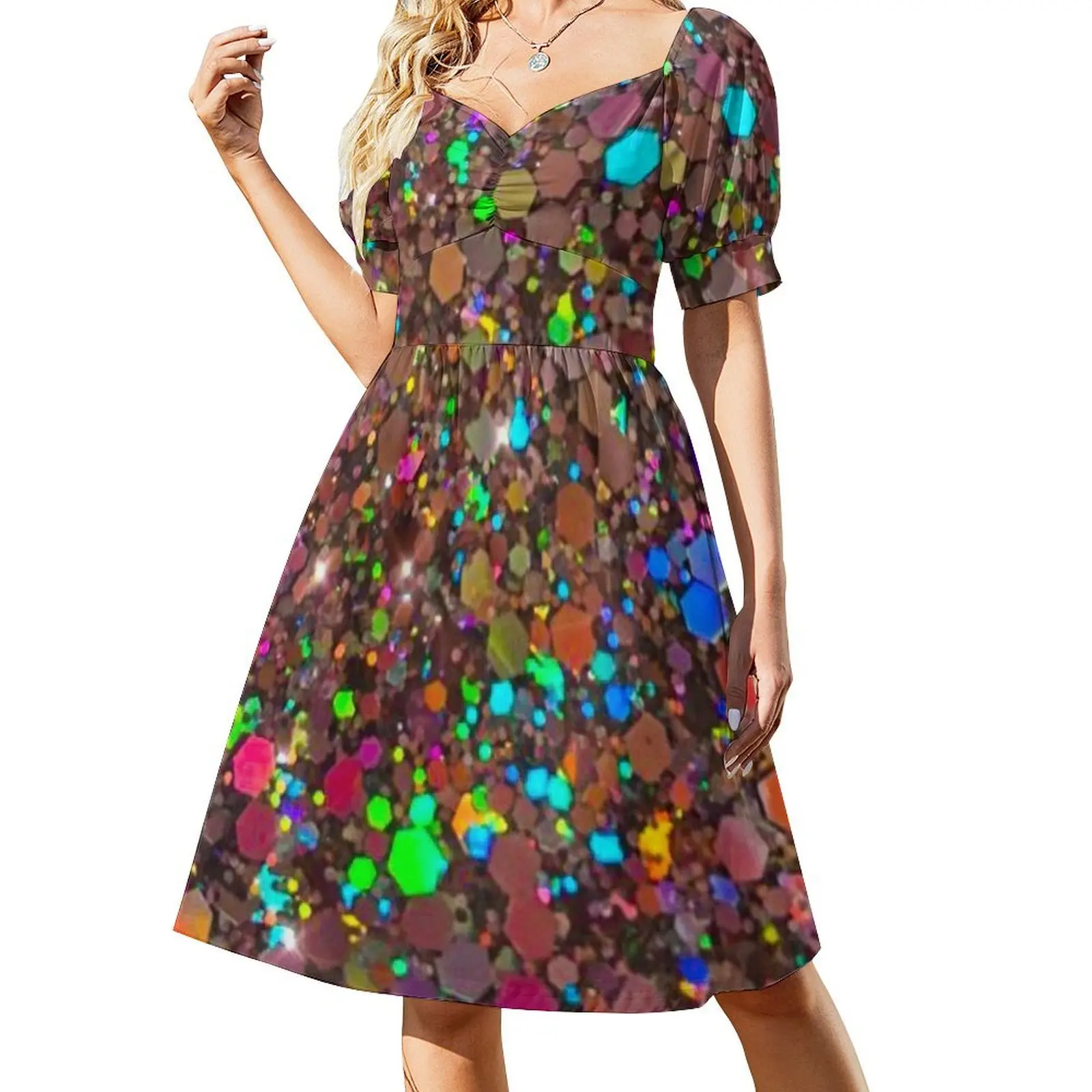 thumbnail image 1 of Vestido de manga corta con purpurina para mujer vestido de verano para mujer verano vestidos de verano para mujer, 1 of 7