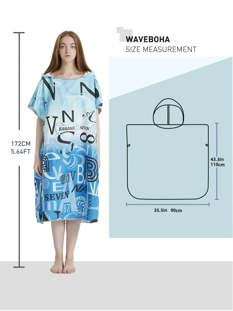 Surf Poncho Towel Poncho Quick-Dry Towel Hoodie Microfiber Beach Robe Changing Poncho Swim Towel Beach Poncho For Adults (A12) - Image 5