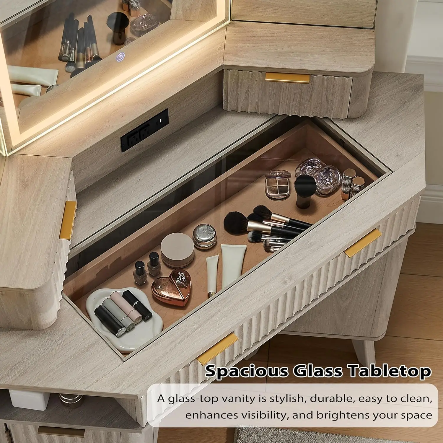 Fluted makeup vanity desk - image 5