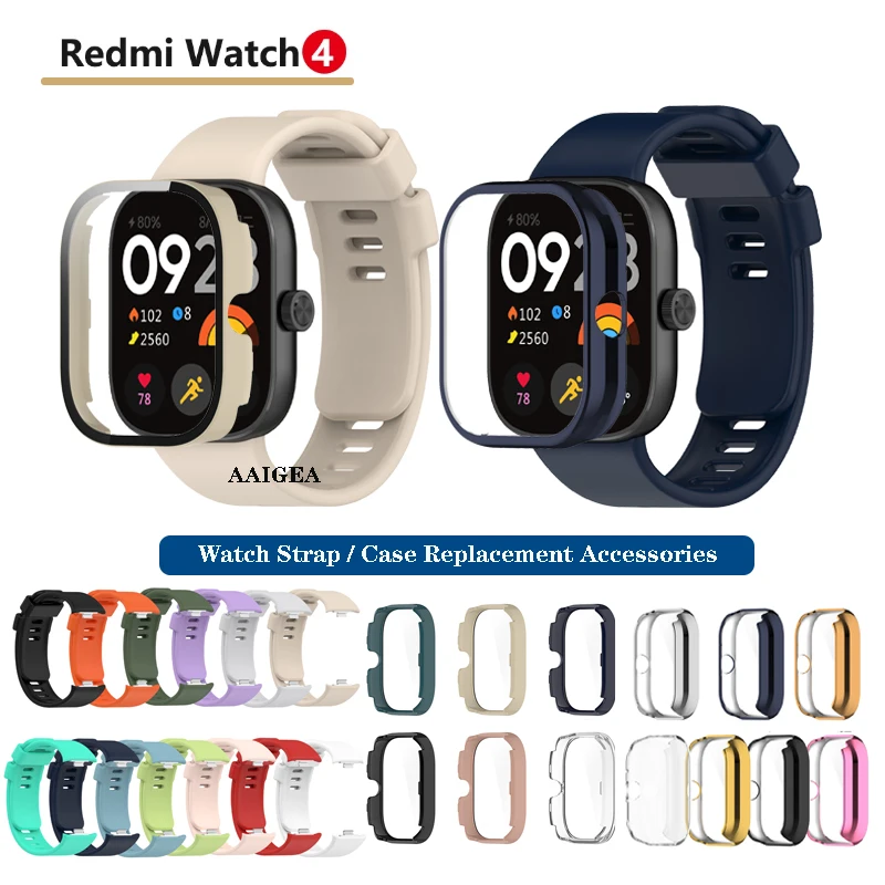 Redmi Watch 4 Premium Protective Strap Set with Tempered Glass and Plated Silicone Band