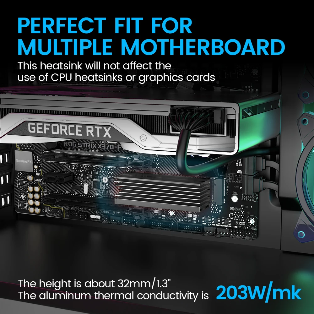 M.2 2280 SSD HeatSink Cooler Heavy Duty Aluminum Convective Heat Sink Passive Heat Sinks with Fins (35℃ Decrease Max)