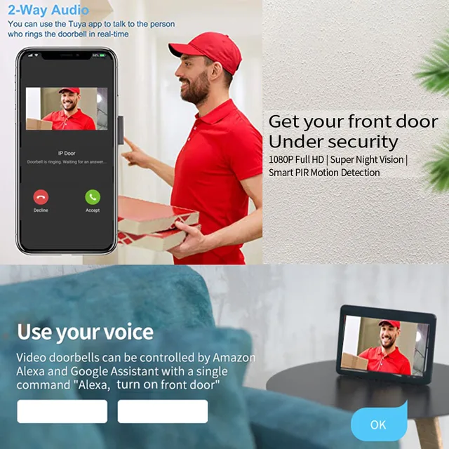 Tuya Smart Wifi Video Doorbell Home Intercom Phone 1080P RFID Wireless Door Viewer Camera Intercom 10 inch Screen Motion Record 2
