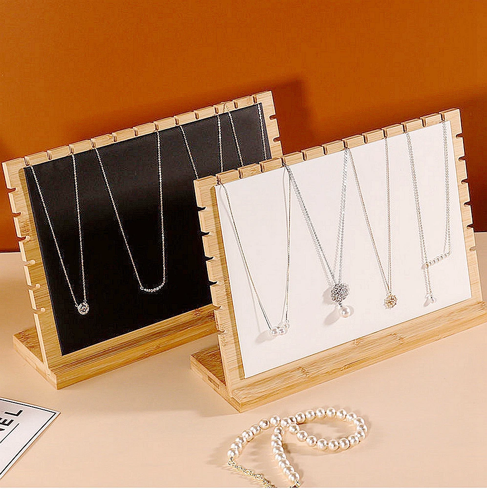 New bamboo wooden necklace display stand, jewelry pendant choker storage holder wood necklace display props for market selling 3