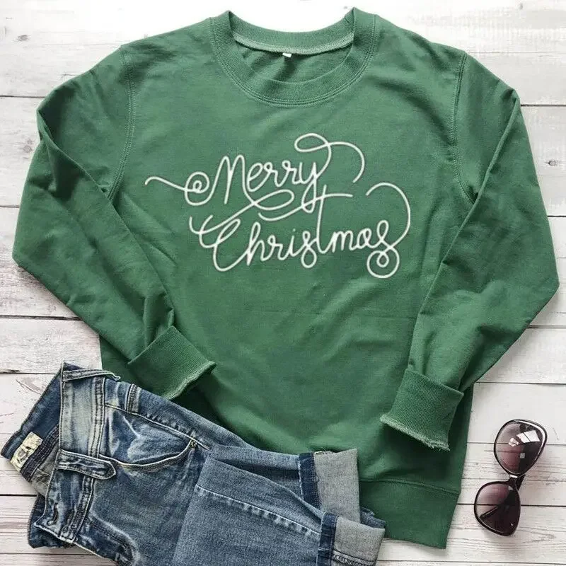 Merry Christmas Sweatshirt Womens Sweater Ladies Festive Fashion Casual Cotton Round Neck Female Shirt Short Sleeve Top Tees y2k