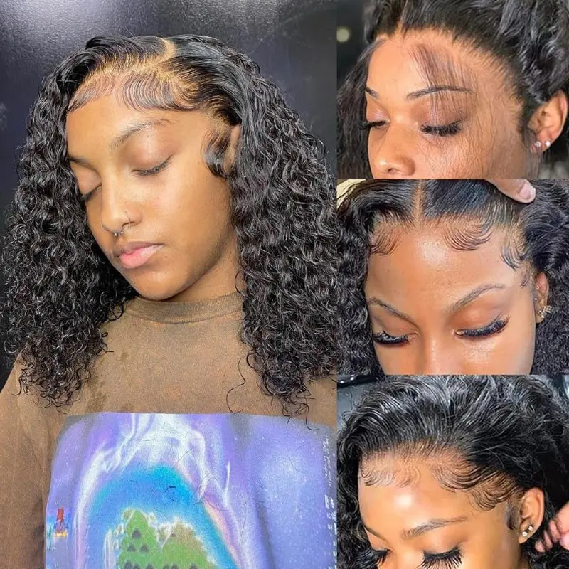 Brazilian Human Hair Short Curly Bob 13x4 13x6 Lace Frontal Wigs 5x5 Closure Wig 250% Preplucked