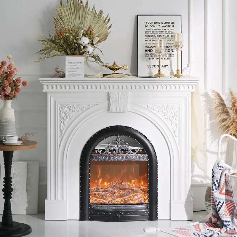 Home Living Room Modern French Style White Wood Fireplace Mantel with Electric Furnace Core