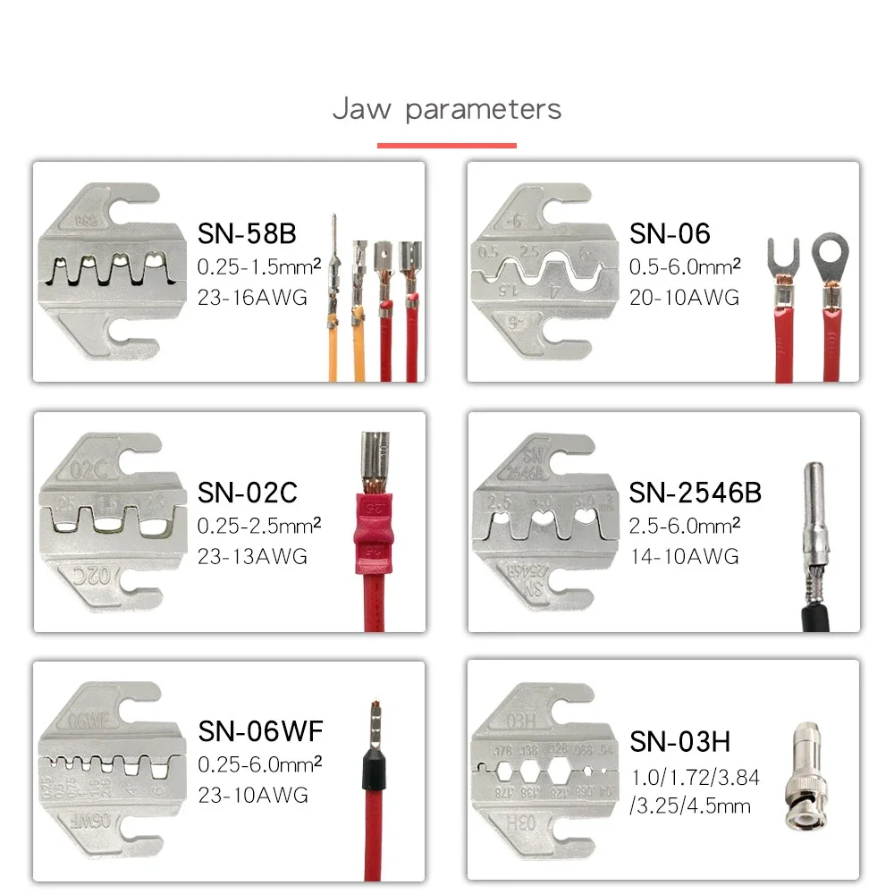 SN-58B Ratchet Crimping Plier Crimper Tool 0.25-1.5mm² AWG24-16 Jaw for Dupont TE JST Molex Terminal Wire Electrical Pliers 6