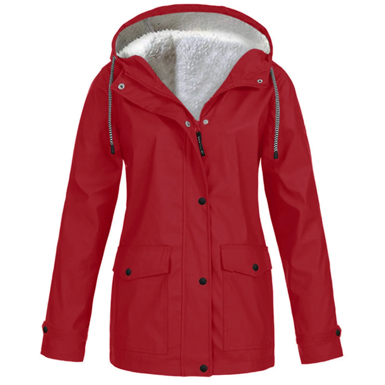 2024 Women's Thick Coat Fashion Autumn Winter Plus Velvet Outdoor Jacket Windproof Waterproof Mountaineering Hooded Overoat