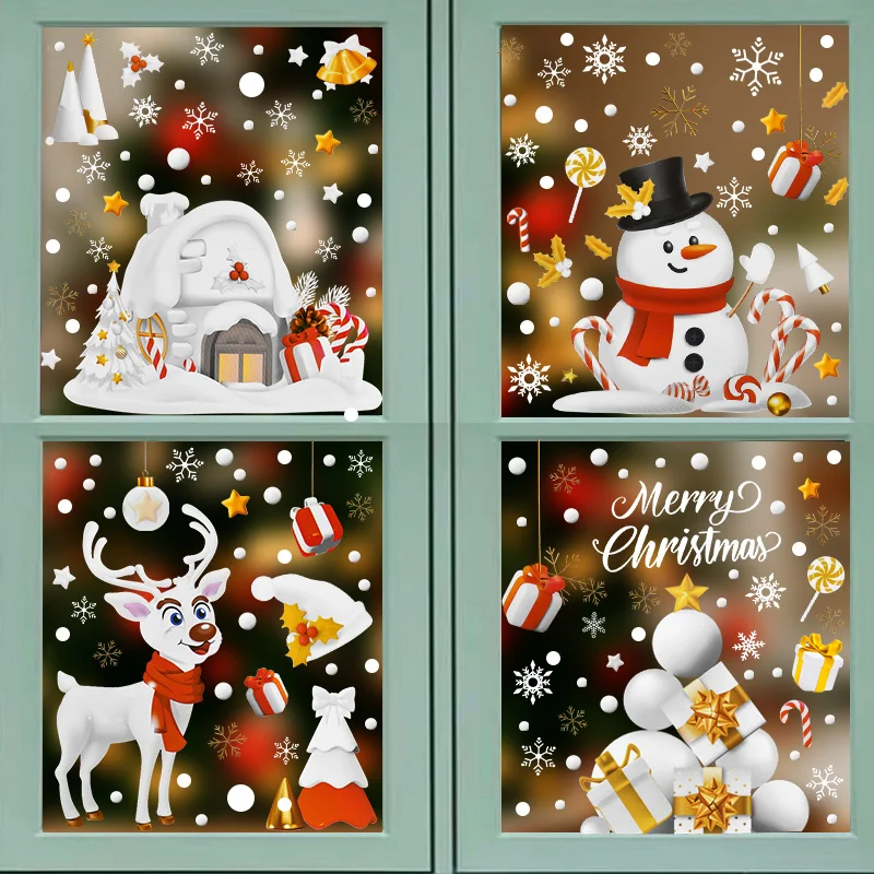 Christmas Window Sticker Santa Claus Snowman Glass Sticker Set Christmas Decoration For Home Kids Room Wall Decal 2025 New Year