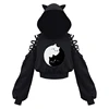 Y2k Gothic Womens Hoodie Cat Ear Crop Top Hooded Sweatshirt Hollow Out Lace Up Long Sleeve Hodded Casual Pullover Autumn 3