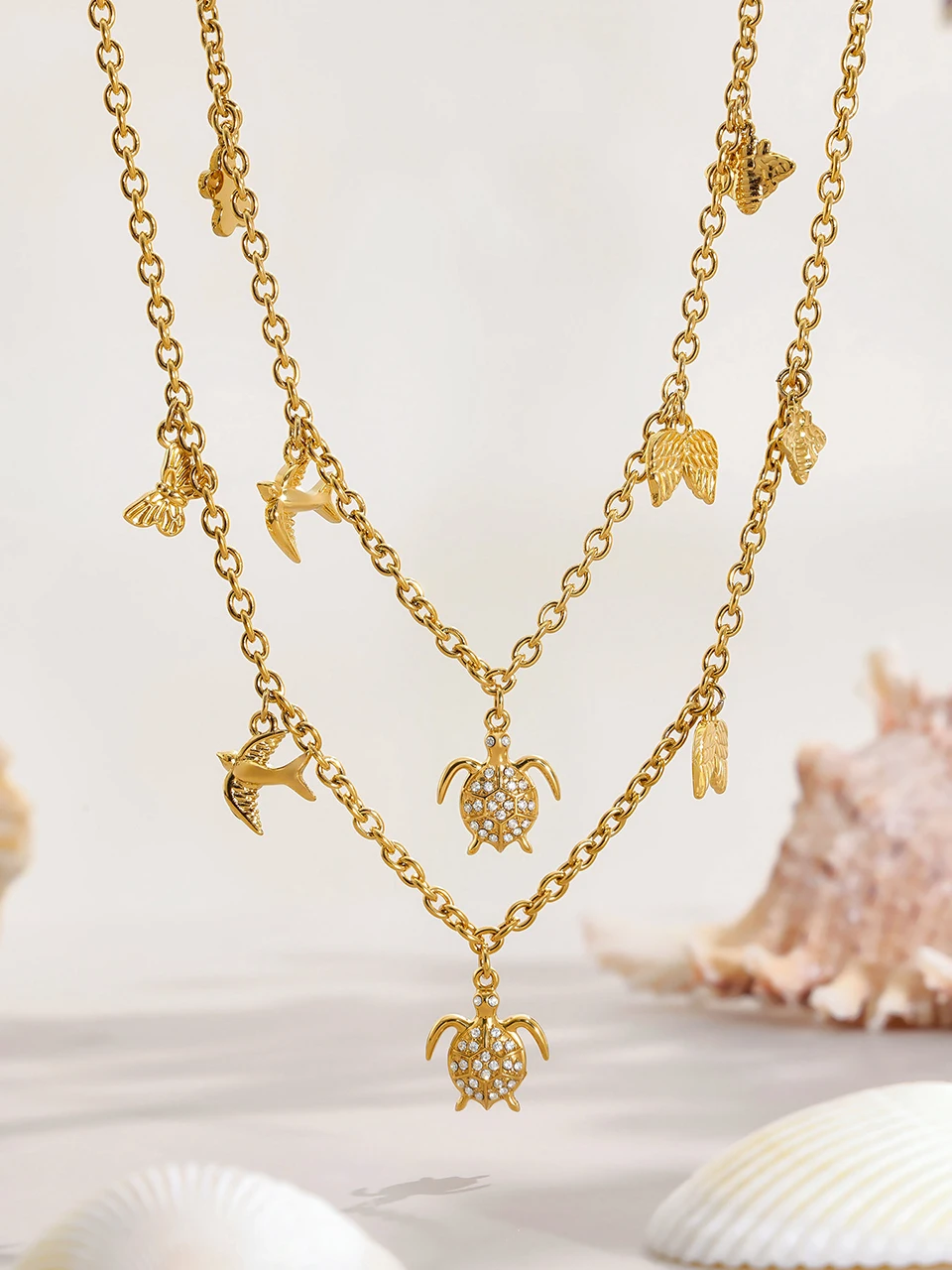Edelstahl-Kettenhalskette, passendes Armband für Frauen, 18 Karat vergoldet, süße Charms-Halsketten, Armbänder, Schmuckset für Damen – Detail 21