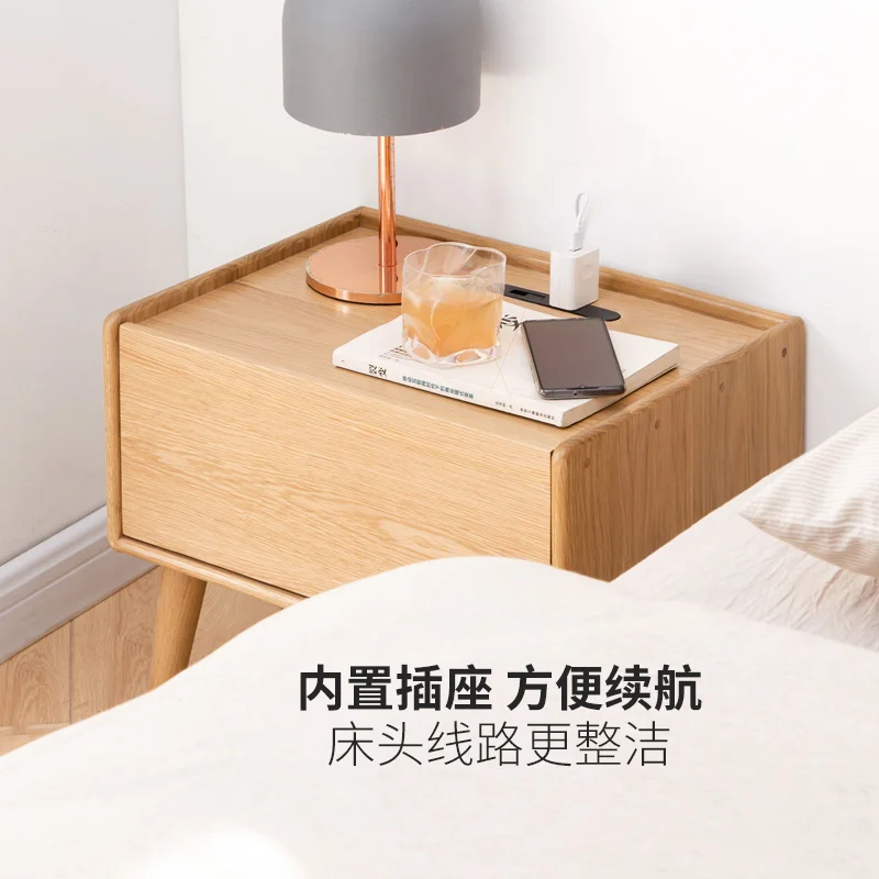 올 솔리드 우드 침대 옆 테이블, 북유럽 침실 오크 침대 옆 캐비닛, 모던하고 간단한 소형 보관 캐비닛