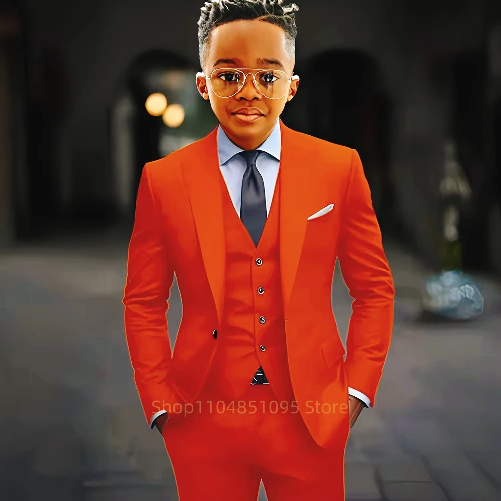 High Quality Solid Boy Suits Slim Fit Single Breasted Notch Lapel Elegant Boy 3 Piece Jacket Pants Vest Kids Sets for Party