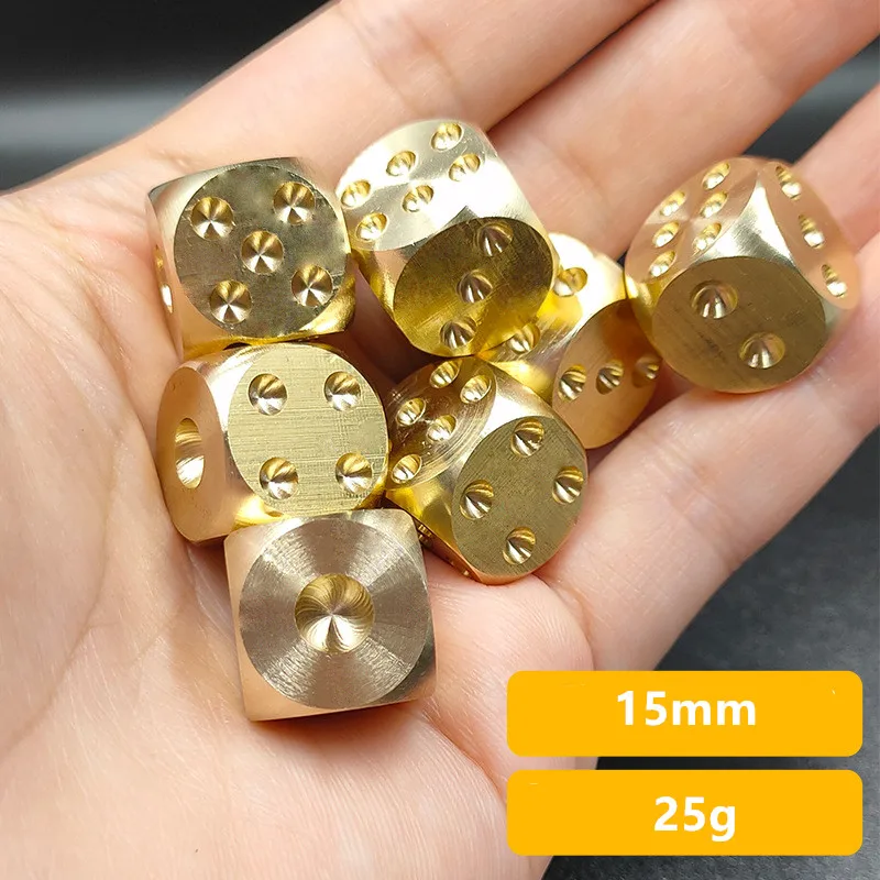 

10pcs/set 15mm Pure Copper D6 Metal Dice KTV Bar Chess Card Supplies Metal Solid Filleted Corner 6sided Dice DND Game Accessorie