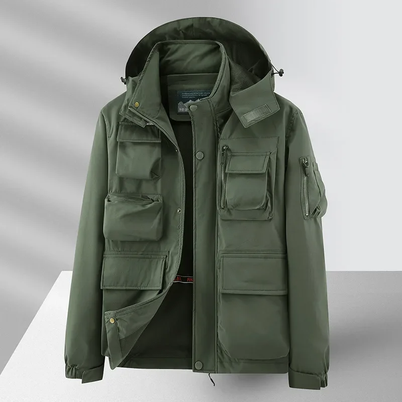 2024 Summer Thin Jacket Casual Outdoor Windproof Hiking Fishing Detachable Brim Coat Fashion Loose Breathable Men's windbreaker