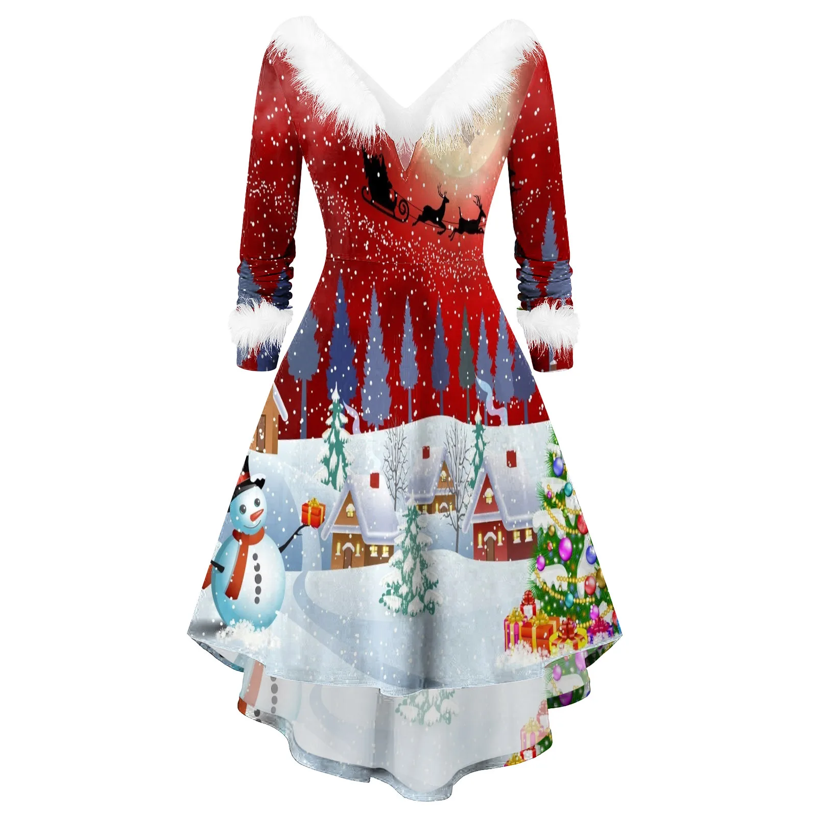 

Christmas dress for Women Fashion Print Dress Vintage Banquet Dress Christmas Costumes Long Sleeve Women Dress 2023