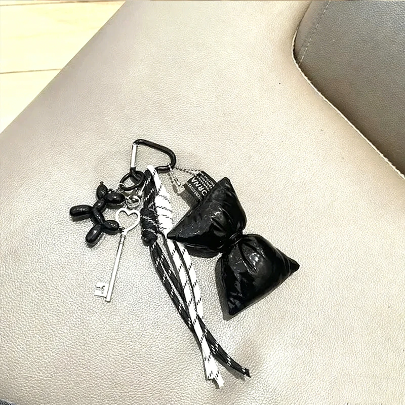 Sweet Quilted Leather Bow Keychain Organizer Cute Mini Bag Charm for Girls Sweet Korean Bow Key Holder with Pendant