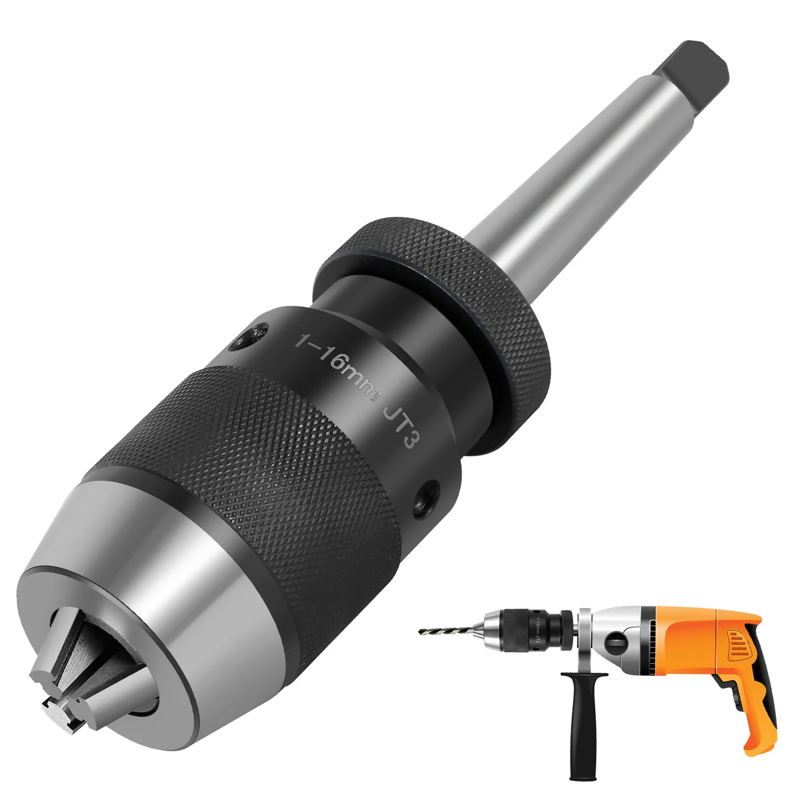 1-16mm Keyless Metal Drill Chuck Heavy Duty Drill Bit Adapter Compatible with MT2 WEN4214/4214T Drill Press Shank 1/4Hex Square