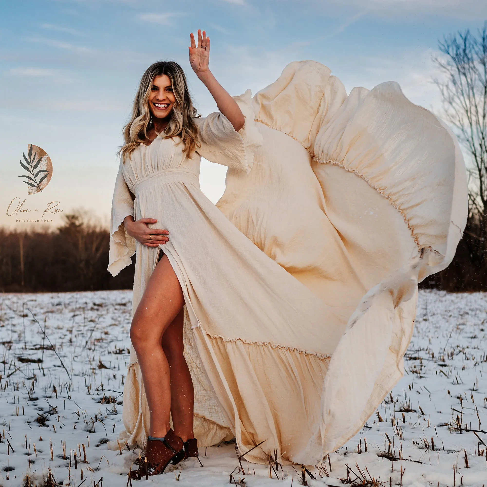 

Don&Judy Cotton Maternity Dress Photography Front Slit Long Dresses for Pregnant Woman Babyshower Wedding Beach Photoshoot Gowns