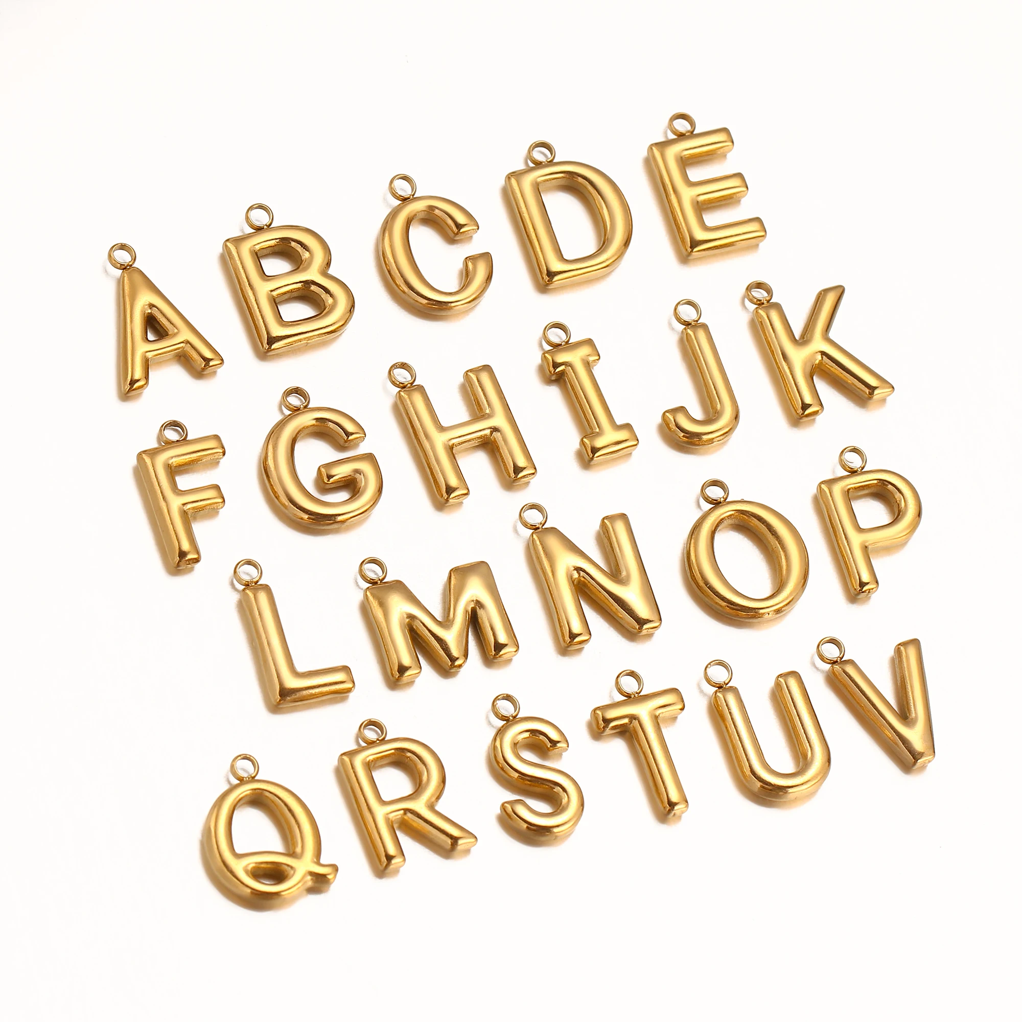 3 Stück Initial Charms 3D Edelstahl Englischer Buchstabe Anhänger 18K Gold Farbe PVD plattiert Blase Alphabet Charm DIY Schmuckherstellung – Detail 7