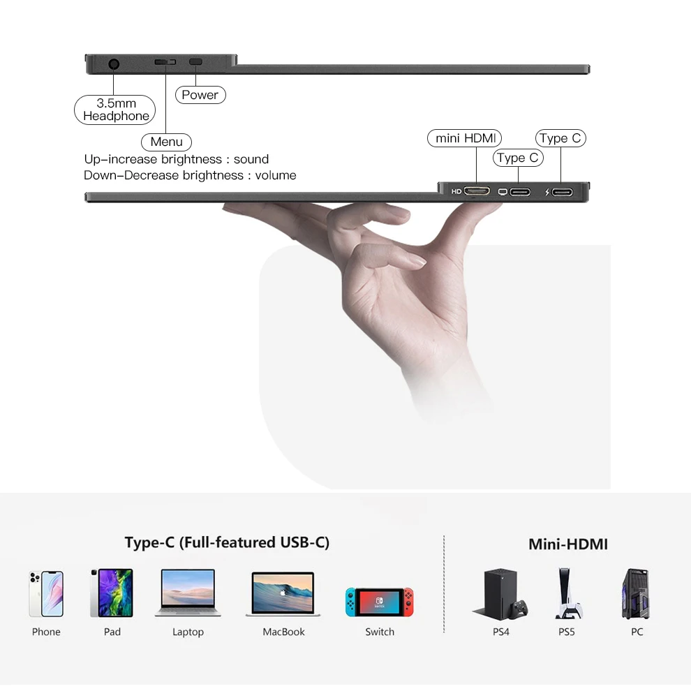 Kllisre-16 ġ 1080P 2K 4K 60Hz 144Hz ޴ , 16:9 100% sRGB 500Cd, m ÷  ȭ Ʈ Mac ȭ Xbox PS4