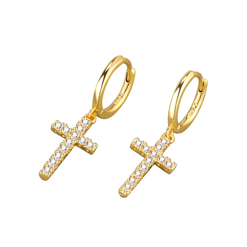 Cross zircon pendant earrings fashion silver color for women men punk hip hop piercing personality earrings party jewelry-pendant earrings,cross earrings